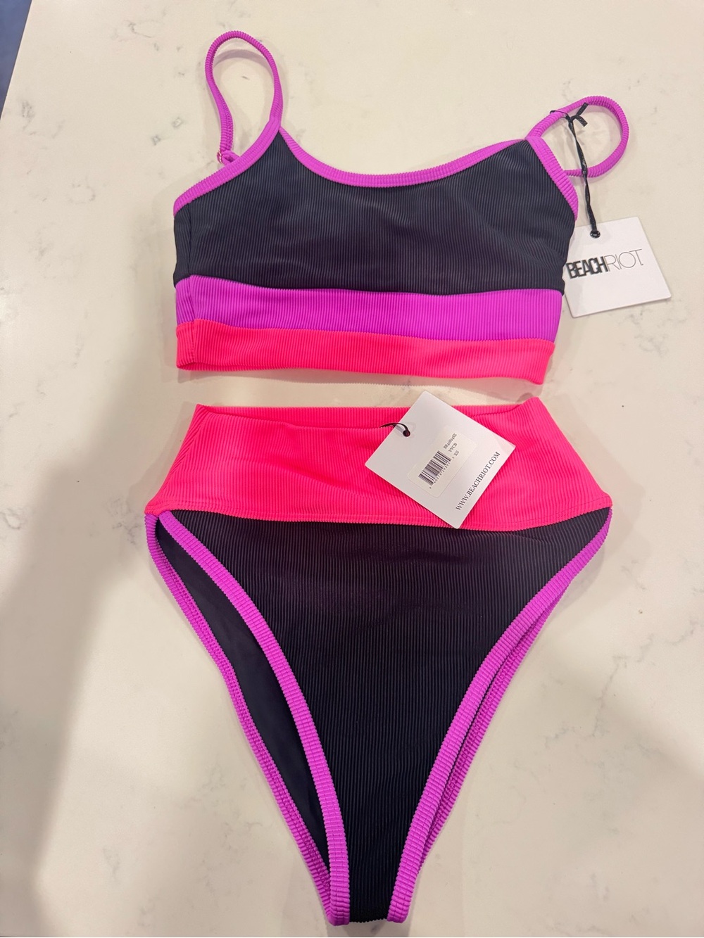 Beach Riot Black Bikini with Hot Pink & Fuchsia Trim